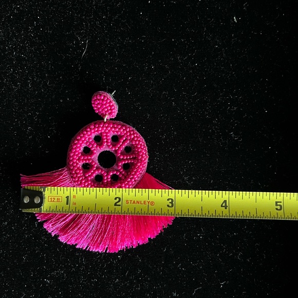 Fuchsia Pink Beaded Drop Dangle Earrings - Picture 5 of 6